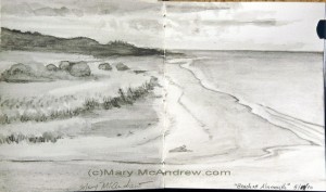 Alnmouth waterfront sketch in water soluble graphite