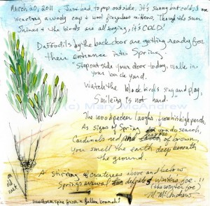 "Step Out Your Back Door" notes, poem and Hawthorn needle.