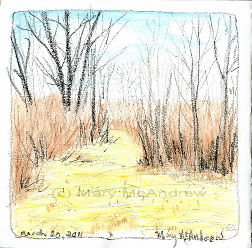 "Springtime Path in the Maze" watercolor crayon + wax crayon