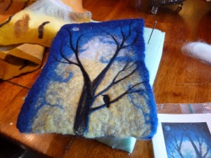My first needle felt project, using my painting "Moonlight Sentinals".