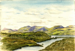 Finished watercolor of "Lake Windermere from Gummer's How"